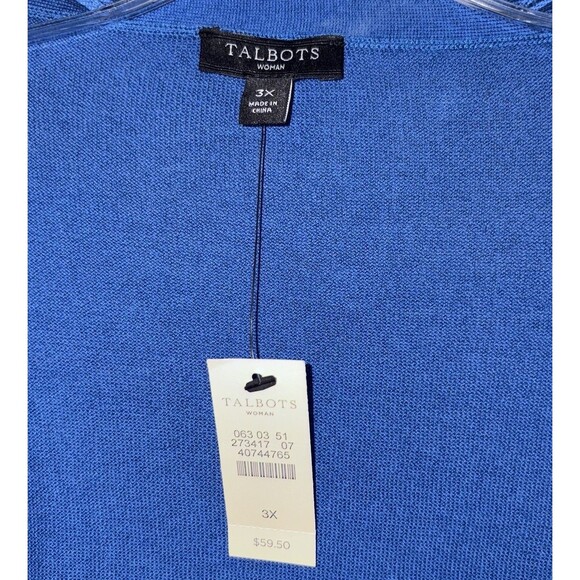 Talbots Woman Blue Knit Cardigan Sweater NWT Plus Size 3X Crop Open Front Boxy - Picture 5 of 7